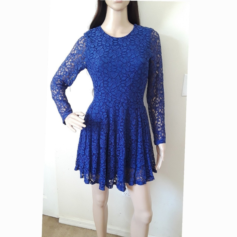 H&M Blue Floral Long Sleeve Lace Dress